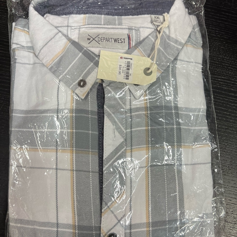 Men’s Buckle Depart West Long Sleeved Gray and White Button Up Sz XXL NEW